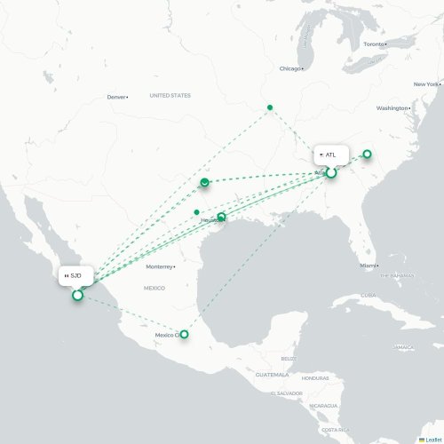 Atlanta - San Jose Del Cabo karta över direktflyg