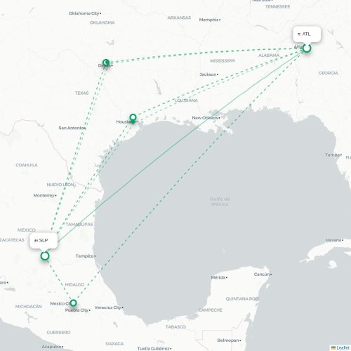 Atlanta - San Luis Potosi karta över direktflyg