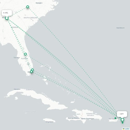 Mapa de vuelo directo Atlanta - Saint Thomas Island