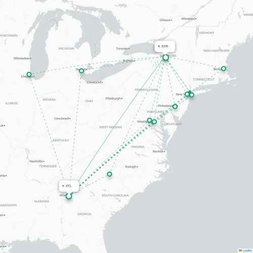 Mapa lotu bezpośredniego Atlanta – Syracuse
