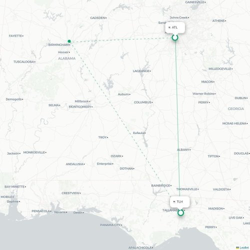 Mapa lotu bezpośredniego Atlanta – Tallahassee