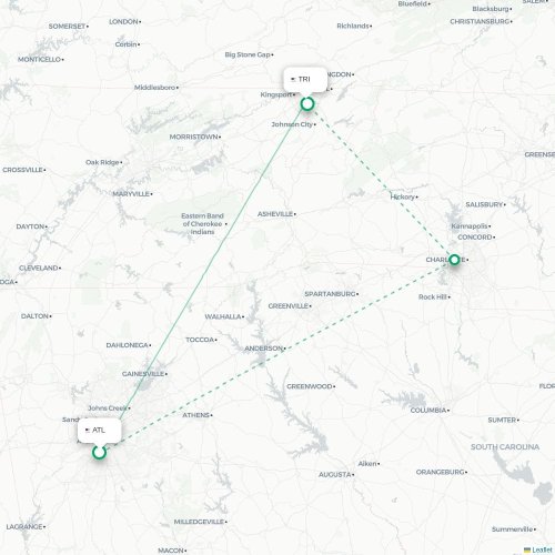 Mapa de vuelo directo Atlanta - Blountville