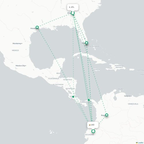 Mapa de vuelo directo Atlanta - Quito