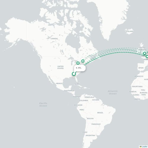 Mapa de vuelo directo Atlanta - Venecia