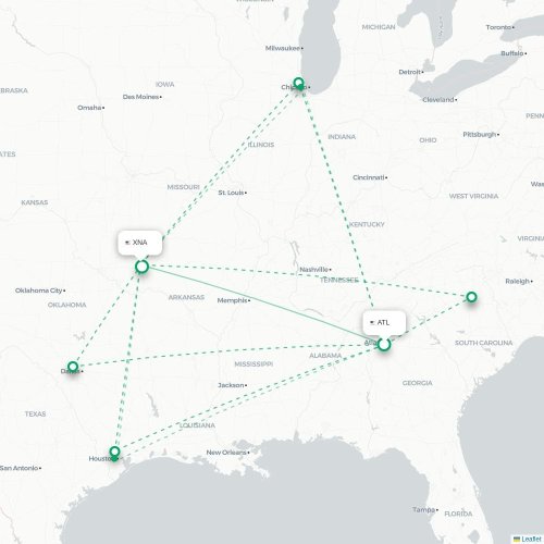 Mapa de vuelo directo Atlanta - Fayetteville