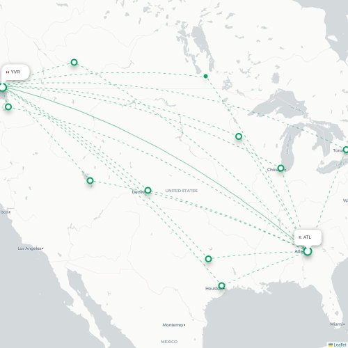 Mapa lotu bezpośredniego Atlanta – Vancouver