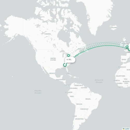 Mapa de vuelo directo Atlanta - Zúrich