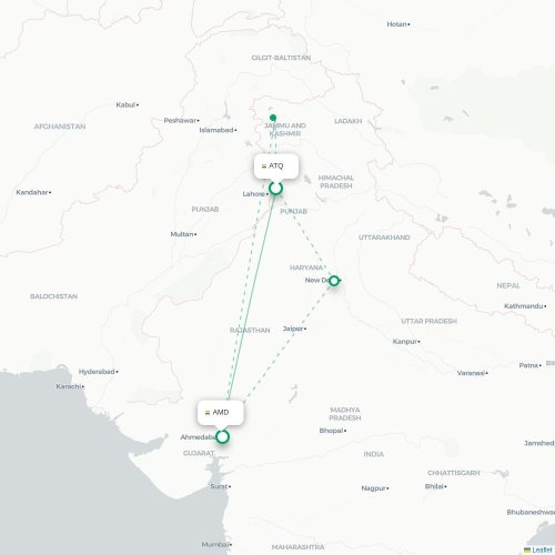 Amritsar - Ahmedabad karta över direktflyg