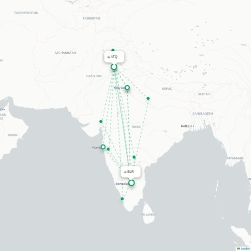 Mapa de vuelo directo Amritsar - Bangalore