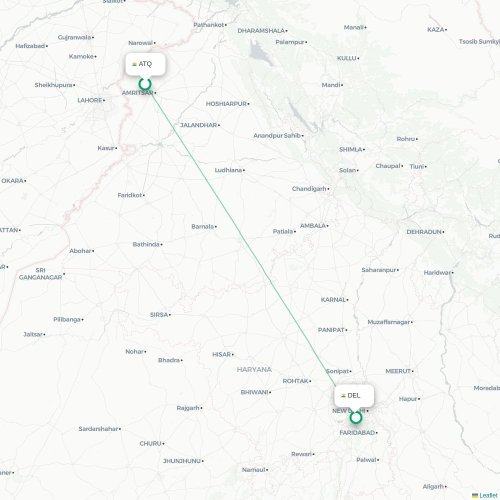 Mapa de vuelo directo Amritsar - Nueva Delhi