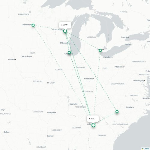 Mapa lotu bezpośredniego Appleton – Atlanta