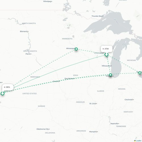 Mapa lotu bezpośredniego Appleton – Denver