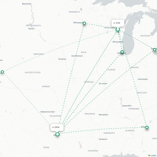 Mapa lotu bezpośredniego Appleton – Dallas