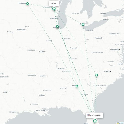 Mapa lotu bezpośredniego Appleton – Orlando