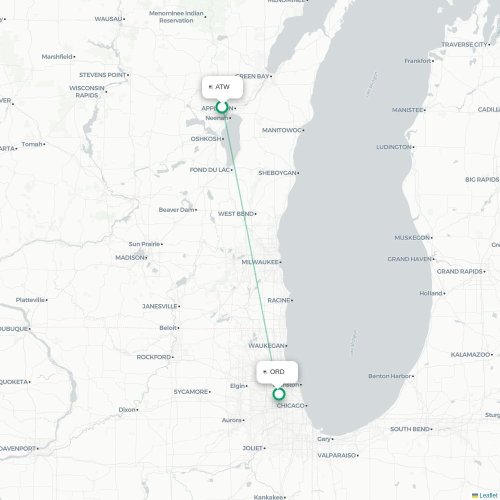 Mapa lotu bezpośredniego Appleton – Chicago