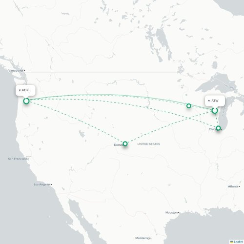 Mapa lotu bezpośredniego Appleton – Portland