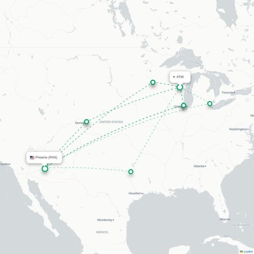 Mapa lotu bezpośredniego Appleton – Phoenix