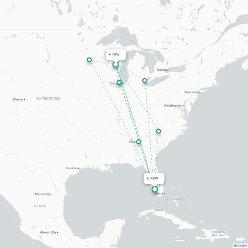 Mapa lotu bezpośredniego Appleton – Fort Myers