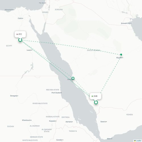Mapa de vuelo directo Asiut - Abha