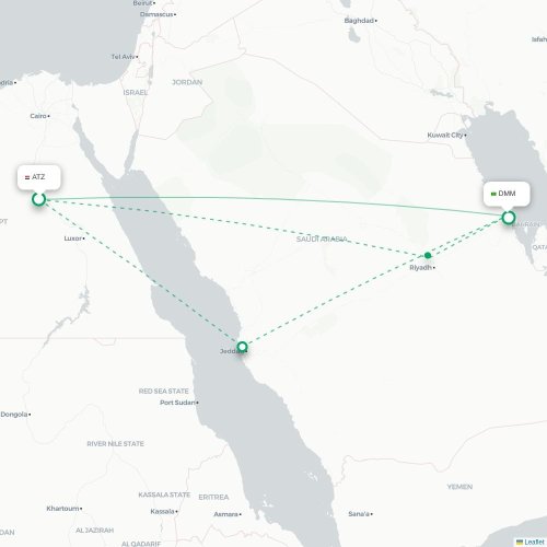 Mapa de vuelo directo Asiut - Dammam