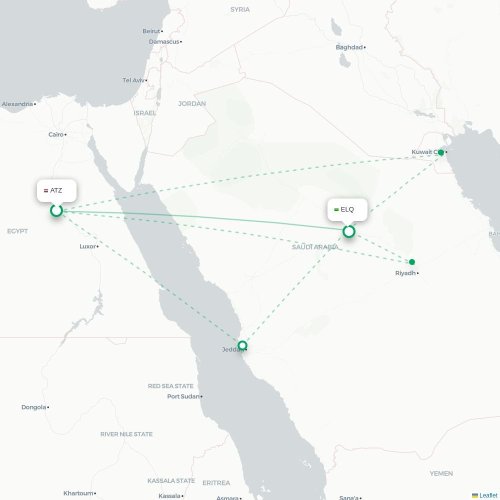 Mapa de vuelo directo Asiut - Gassim