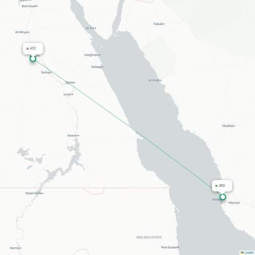 Mapa de vuelo directo Asiut - Jedda