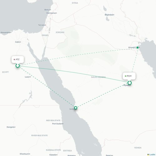 Mapa de vuelo directo Asiut - Riad