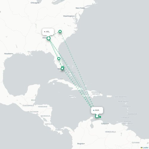 Mapa lotu bezpośredniego Oranjestad – Atlanta