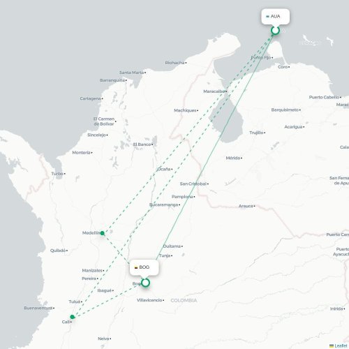 Mapa lotu bezpośredniego Oranjestad – Bogota