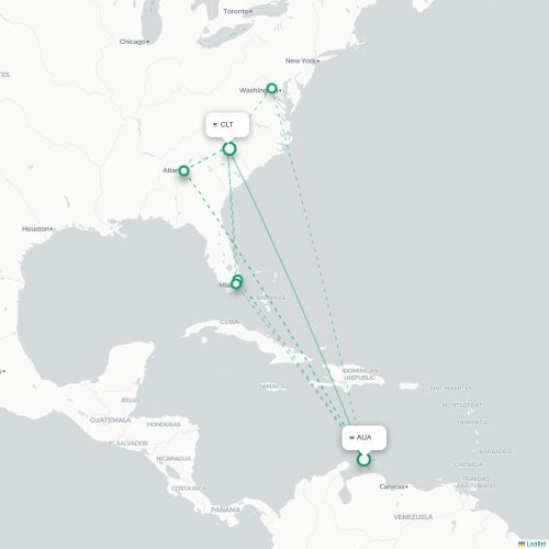 Mapa lotu bezpośredniego Oranjestad – Charlotte
