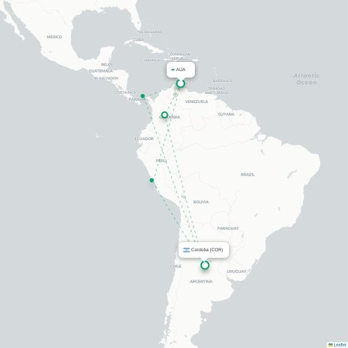 Mapa lotu bezpośredniego Oranjestad – Kordoba