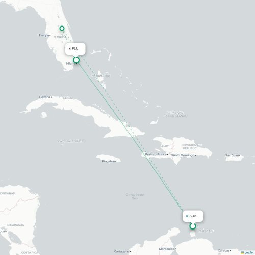 Mapa lotu bezpośredniego Oranjestad – Fort Lauderdale