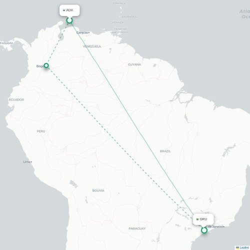Mapa lotu bezpośredniego Oranjestad – São Paulo
