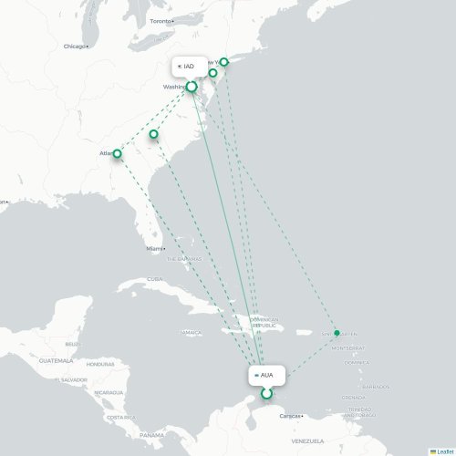 Mapa lotu bezpośredniego Oranjestad – Waszyngton