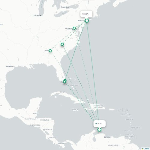 Mapa lotu bezpośredniego Oranjestad – Nowy Jork