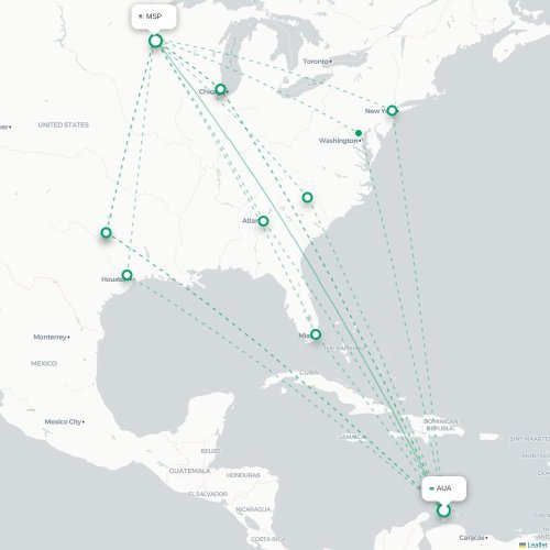 Mapa lotu bezpośredniego Oranjestad – Minneapolis