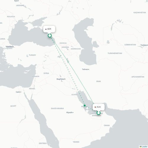 Mapa de vuelo directo Abu Dabi - Sochi