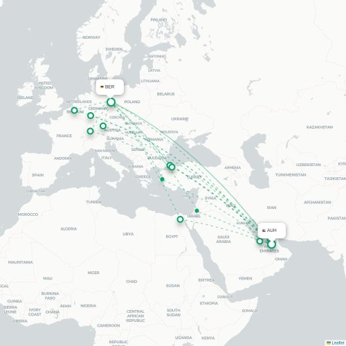 Mapa lotu bezpośredniego Abu Zabi – Berlin