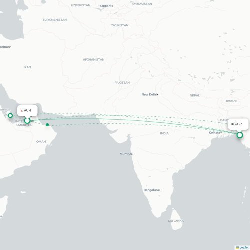 Abu Dhabi - Chittagong kaart van rechtstreekse vlucht