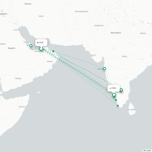 Mapa lotu bezpośredniego Abu Zabi – Kannanur