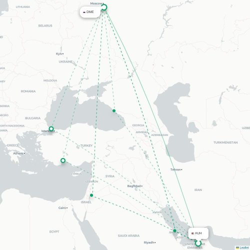 Mapa de vuelo directo Abu Dabi - Moscú