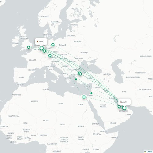 Mapa lotu bezpośredniego Abu Zabi – Düsseldorf