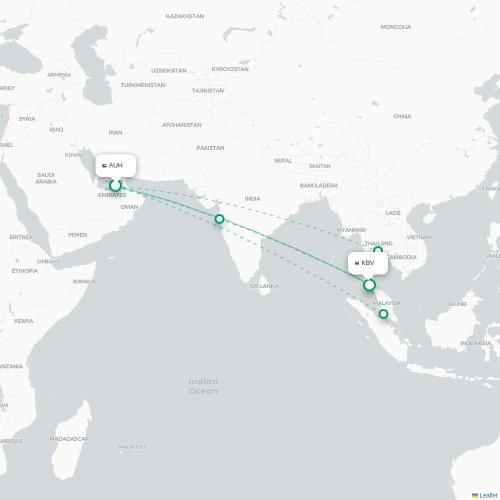 Mapa de vuelo directo Abu Dabi - Krabi