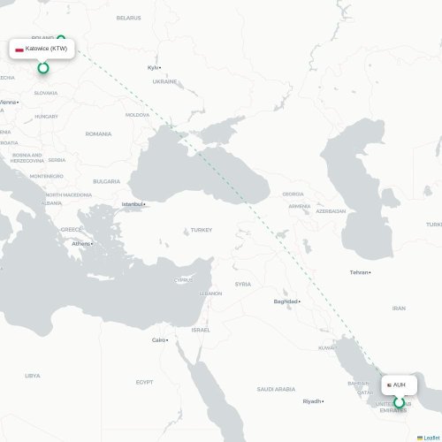 Mapa lotu bezpośredniego Abu Zabi – Katowice
