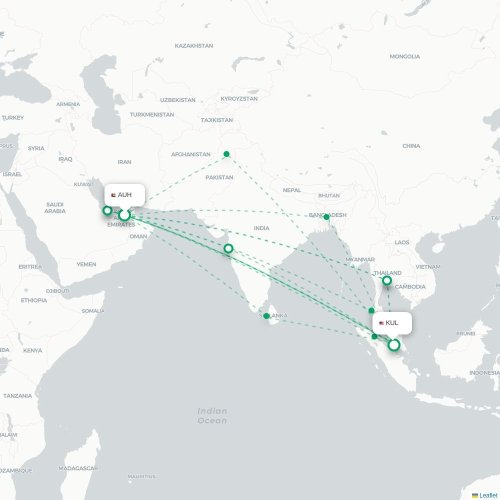 Mapa lotu bezpośredniego Abu Zabi – Kuala Lumpur