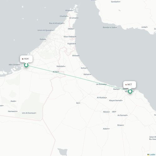 Mapa lotu bezpośredniego Abu Zabi – Maskat