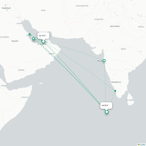 Mapa de vuelo directo Abu Dabi - Malé