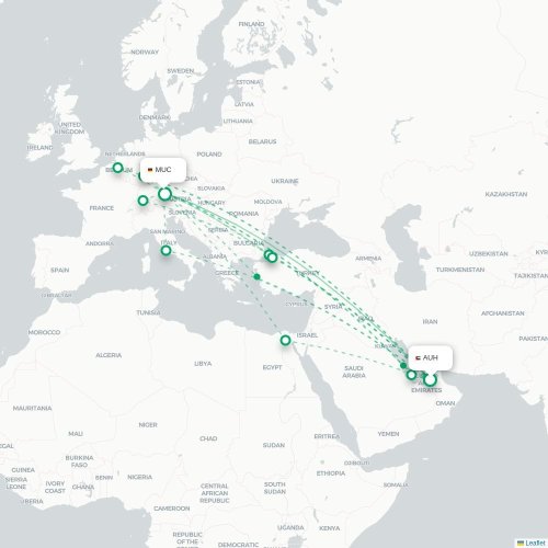 Mapa lotu bezpośredniego Abu Zabi – Monachium