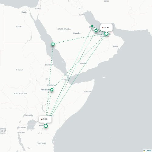 Abu Dhabi - Nairobi karta över direktflyg