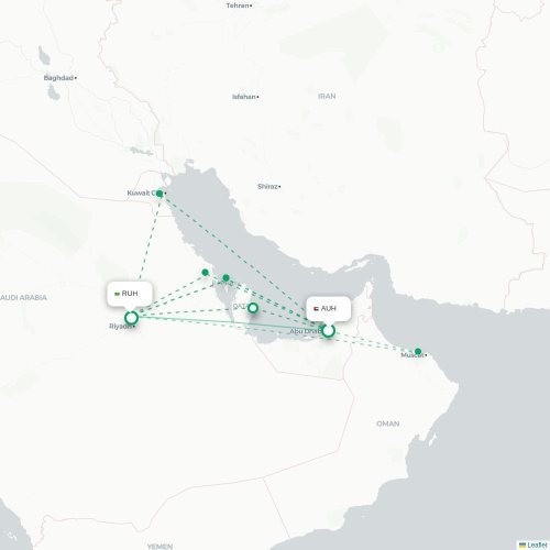 Mapa de vuelo directo Abu Dabi - Riad